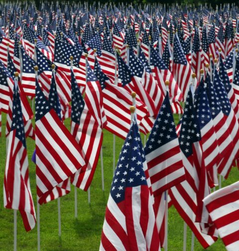 Banderas de Estados Unidos en un cementerio