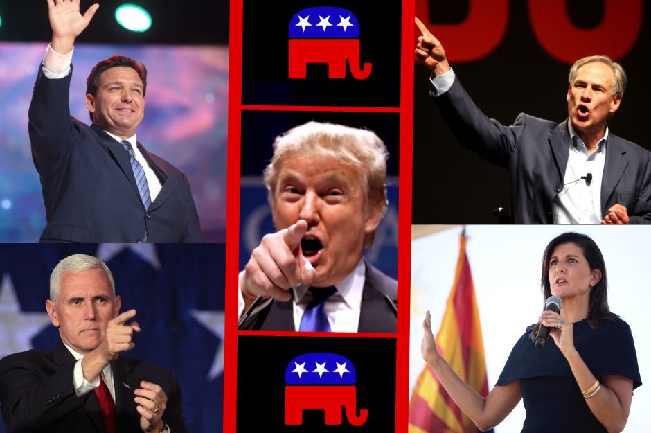 Donald Trump, Ron DeSantis, Mike Pence, Greg Abbott, Nikki Haley