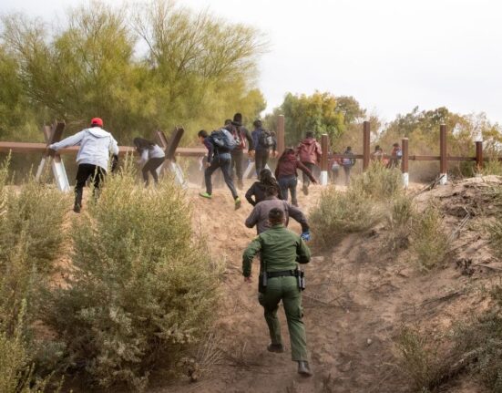 Un grupo de inmigrantes ilegales huye de un agente de la Patrulla Fronteriza.