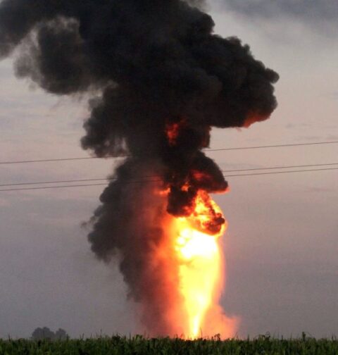Incendio en un ducto de la petrolera mexicana Pemexen el Estado de México, México, el 21 de julio de 2013.