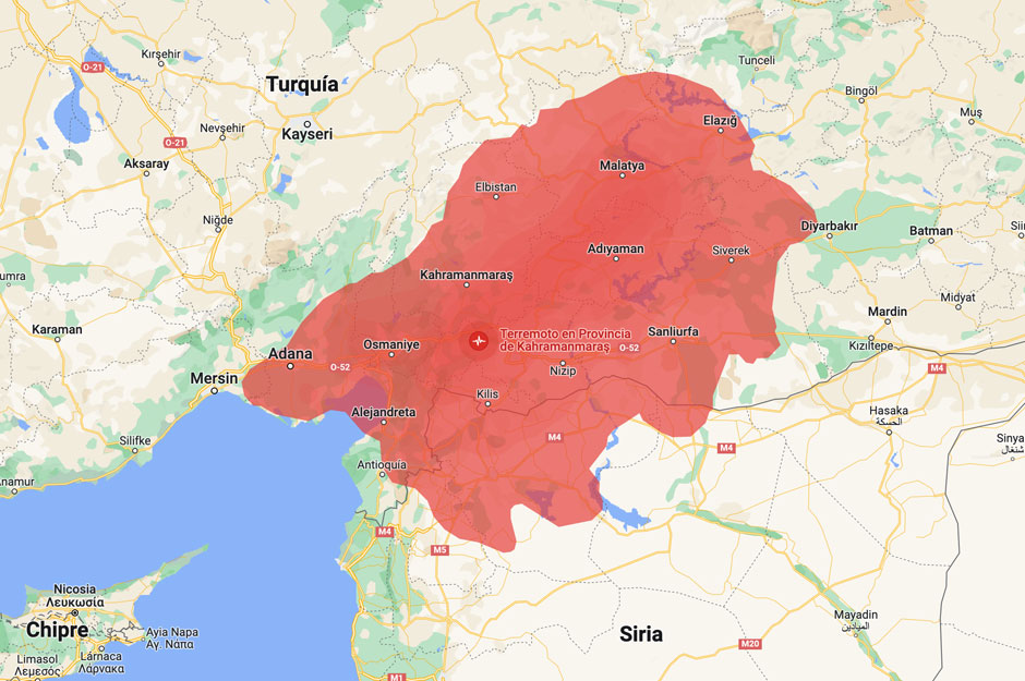 Zona afectada por el terremoto / Google Maps.