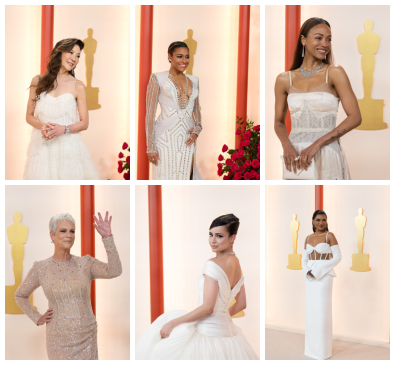 Michelle Yeoh, Ariadna deBosé, Zoe Saldaña, Jamie Lee Curtis, Sofia Carlson & Mindy Caling at the 2023 Oscars Awards (A.M.P.A.S.)