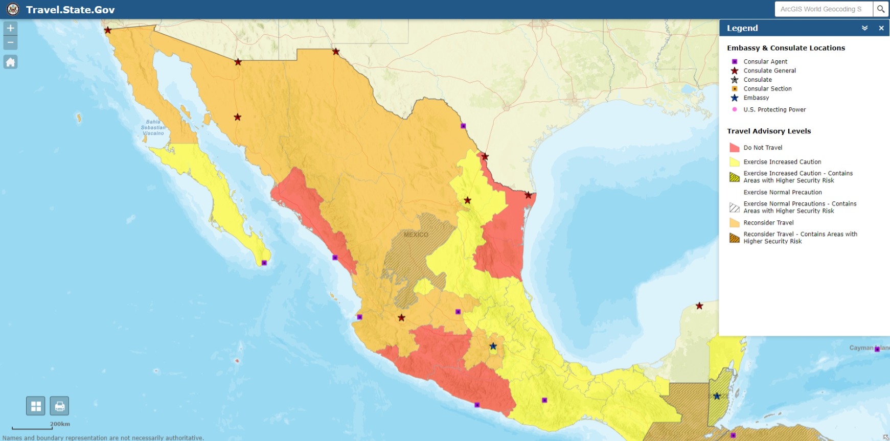Mexico map shared by the State Department recommending US citizens to avoid travels to Mexico during Spring Break.
