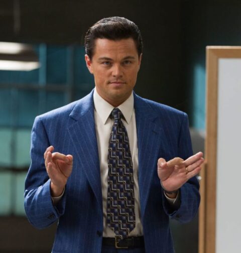 Leonardo Di Caprio en El Lobo de Wall Street.
