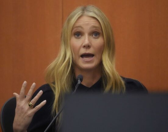 Gwyneth Paltrow testifies during her trial, Friday, March 24, 2023, in Park City, Utah.