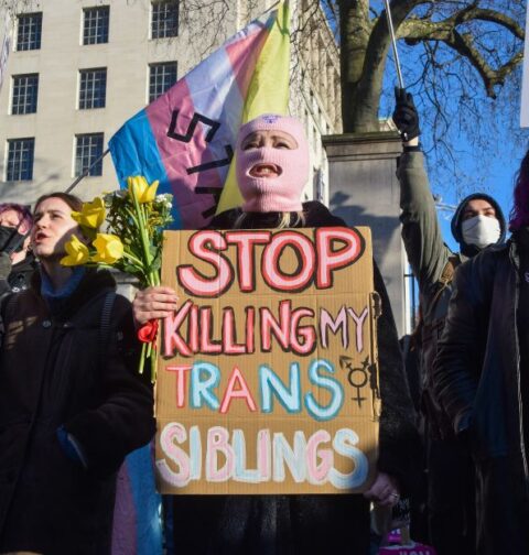Manifestación de activistas trans en el Reino Unido.