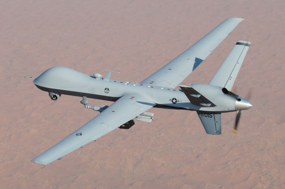 Dron MQ-9 Reaper del Ejército de Estados Unidos durante un vuelo de reconocimiento. Imagen de archivo.