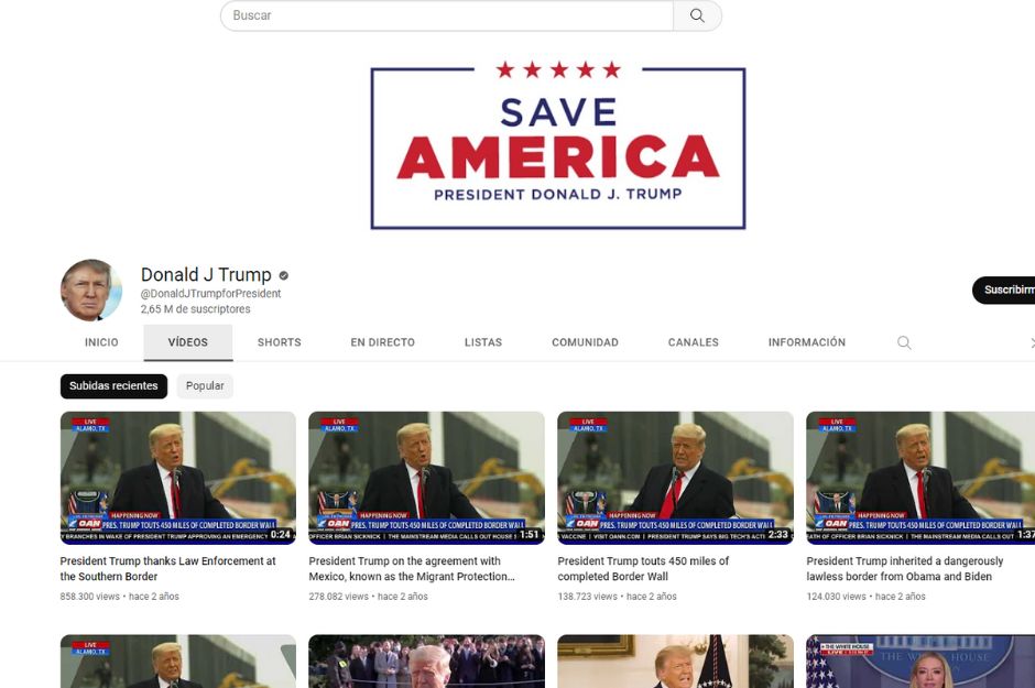 YouTube reactiva la cuenta de Donald Trump el 17 de marzo de 2023.